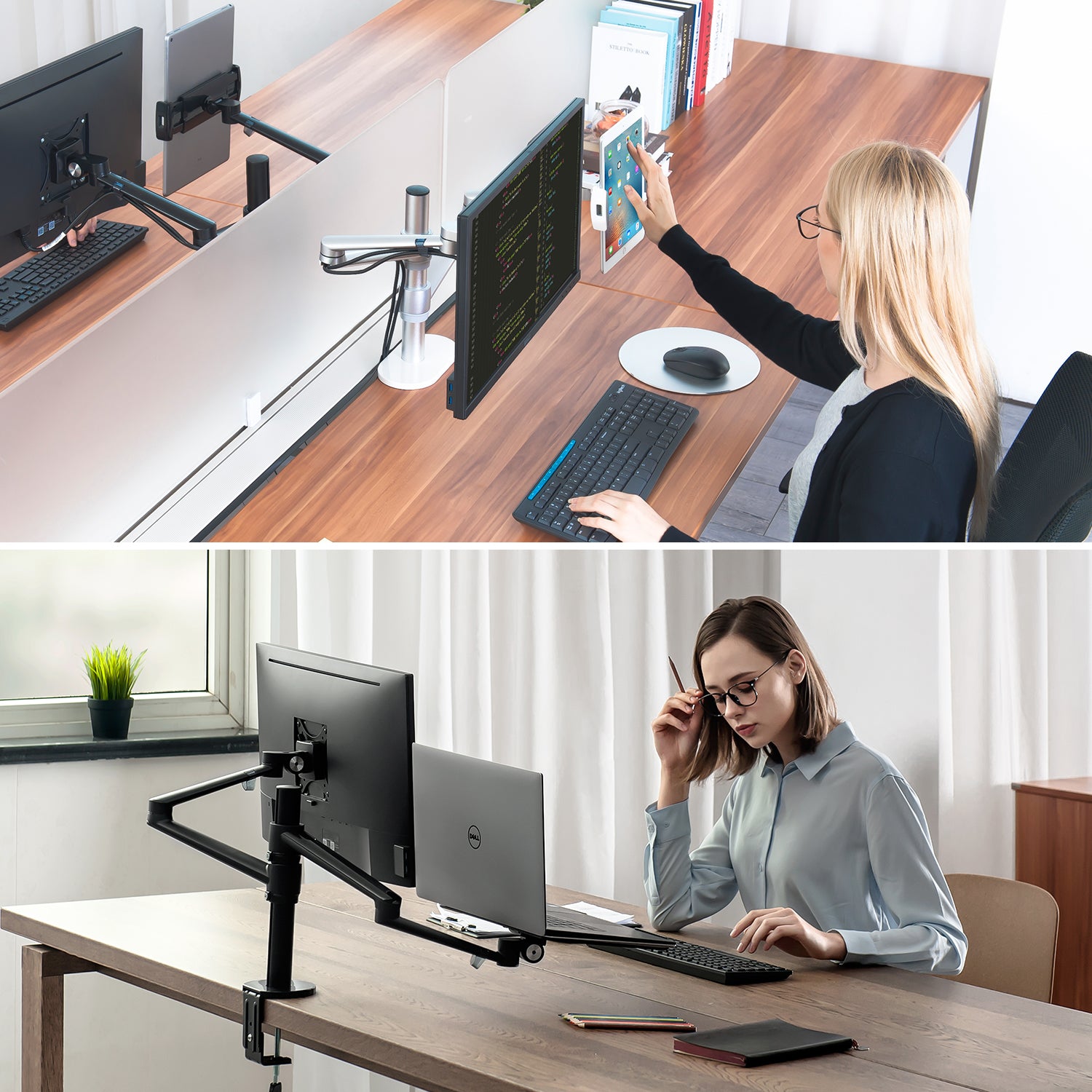 Viozon Monitor and Laptop or Tablet Mount, 3-in-1 Adjustable Dual